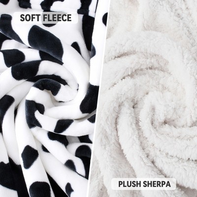 Catalonia Cow Print Sherpa Wearable Blanket with Sleeves and Foot Pockets