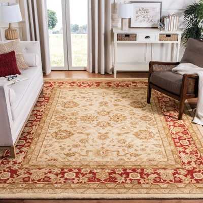 Ivory and Red Handmade Tufted Wool Area Rug, 8 x 10 ft