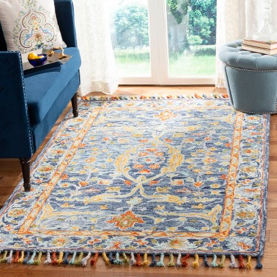 Handmade Blue and Rust Wool Tufted 4' x 6' Area Rug