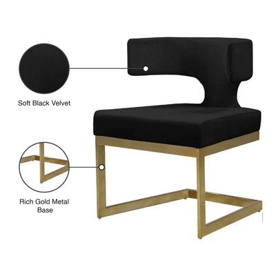 Sumptuous Black Velvet and Gold Metal Contemporary Dining Chair