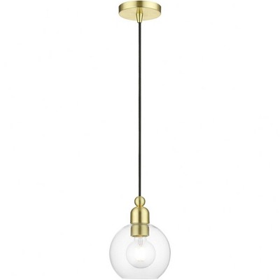 Satin Brass 6.5" Globe Mini Pendant with Clear Glass