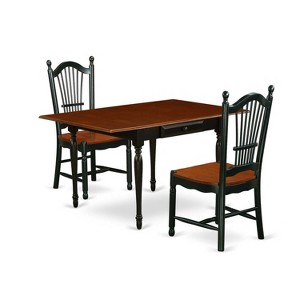 HomeStock 3-Piece Black and Cherry Finish Solid Wood Top With Dropleaf Dining Table Set - 1 of 4