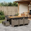 vidaXL - 11 Piece Patio Dining Set with Cushions - Gray Poly Rattan - Table & Chairs - Outdoor/Garden Furniture - 2 of 4