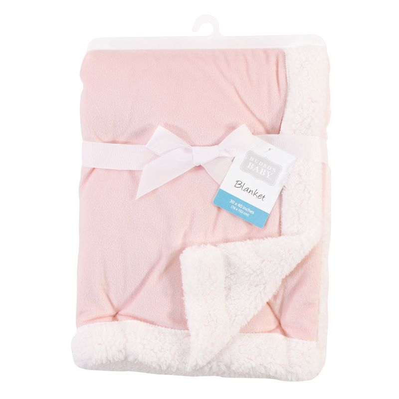 Hudson Baby Unisex Baby Plush Mink and Faux Shearling Blanket, Light Pink White, One Size, 2 of 3