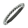 Steeltime Men's hematite and black ip stainless steel Our Father english prayer id beaded bracelet - 2 of 4