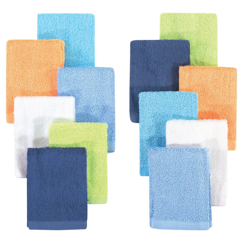 Hudson Baby Infant Boy Rayon from Bamboo Woven Washcloths 12pk, Blue Orange Lime, One Size, 1 of 4