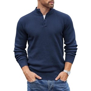 COOFANDY Men's Quarter Button Sweater Lightweight Mock Neck Pullover Sweater Fashion Casual Knitted Waffle Henley Sweater - 1 of 4