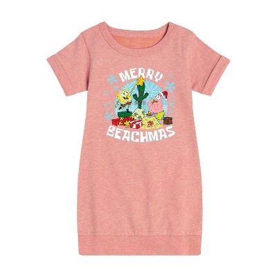 - SpongeBob SquarePants - Merry Beachmas Graphic Short Sleeve Fleece Dress