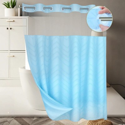 LunaLulinlk No Hook Blue Boho Tufted Hotel Shower Curtain