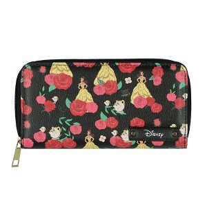 Disney Beauty and The Beast Wallet Allover Belle and Roses Design Full Zip Clutch Multicolored - 1 of 4