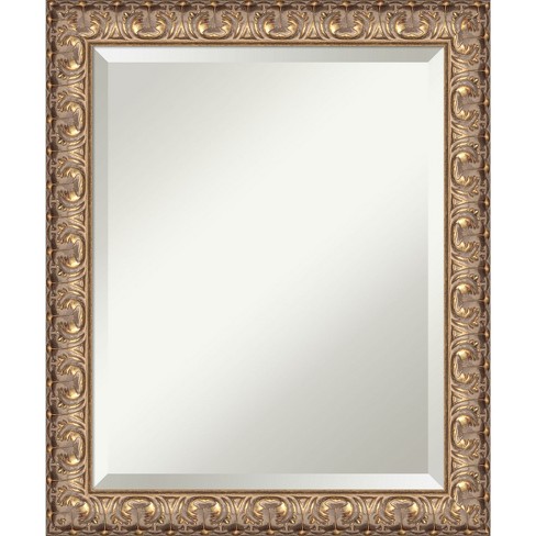 28 Inch Beveled Metal Frame Rectangular Wall Mirror, Black, Gold Accen