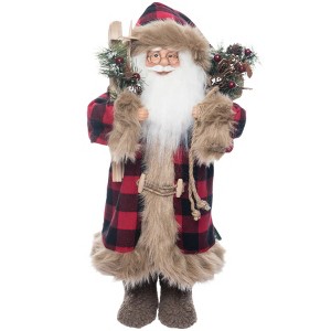 Season's Designs 18" Plaid Woodland Santa With Ski'S - 1 of 4