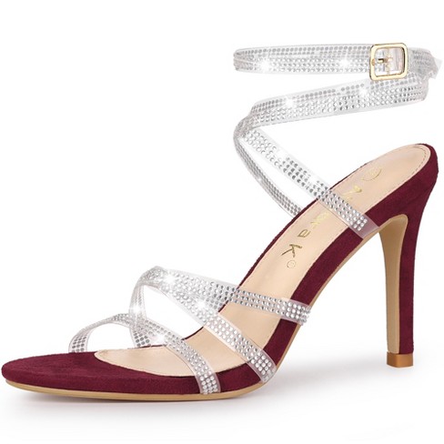 Burgundy best sale rhinestone heels