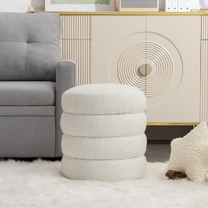 Sapphtopaz Modern Round Ottoman Small Upholstered Vanity Stool with Fabric Accent Stools for Living Room, Bedroom - 1 of 4
