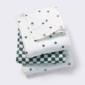 Muslin Swaddle Baby Blanket - Dots & Checks - 3pk - Cloud Island™ - 1 of 4