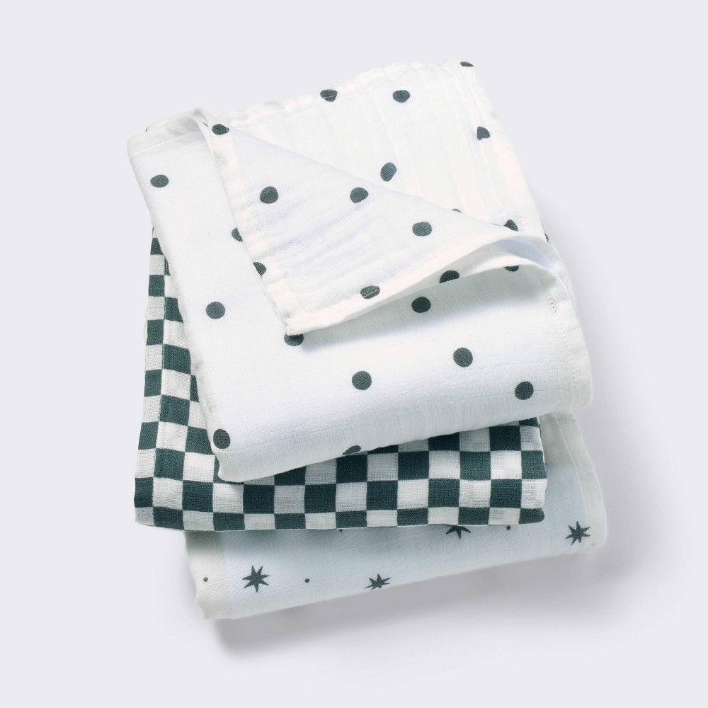 Photos - Children's Bed Linen Muslin Swaddle Baby Blanket - Dots & Checks - 3pk - Cloud Island™