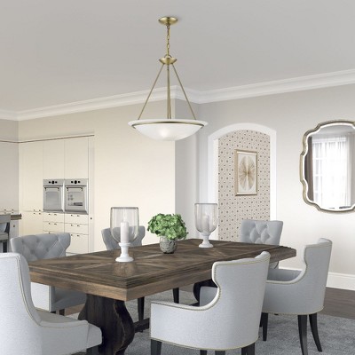 Transitional Brushed Nickel 3-Light Bowl Pendant with White Alabaster Glass