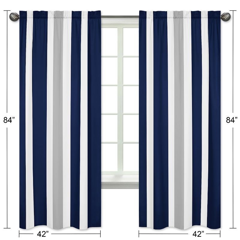Sweet Jojo Designs Window Curtain Panels 84in. Stripe Blue Grey and White, 5 of 6