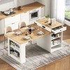PexFix 59.5" Kitchen Island with Extendable Dining Table Kitchen Storage Table with Double-sided Storage with Power Outlet&Side Open Shelves White - 2 of 4