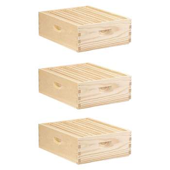 Little Giant MEDBOX10 10 Frame Medium Honey Super Beehive Brood Body Wooden Keepsake Box, Natural Unfinished Pine with Wax Coated Frames (3 Pack)
