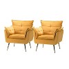 Set of 2 Jonat Contemporary Velvet Wooden Upholstered Armchair with Metal Legs for Bedroom and Living Room | ARTFUL LIVING DESIGN - 2 of 4