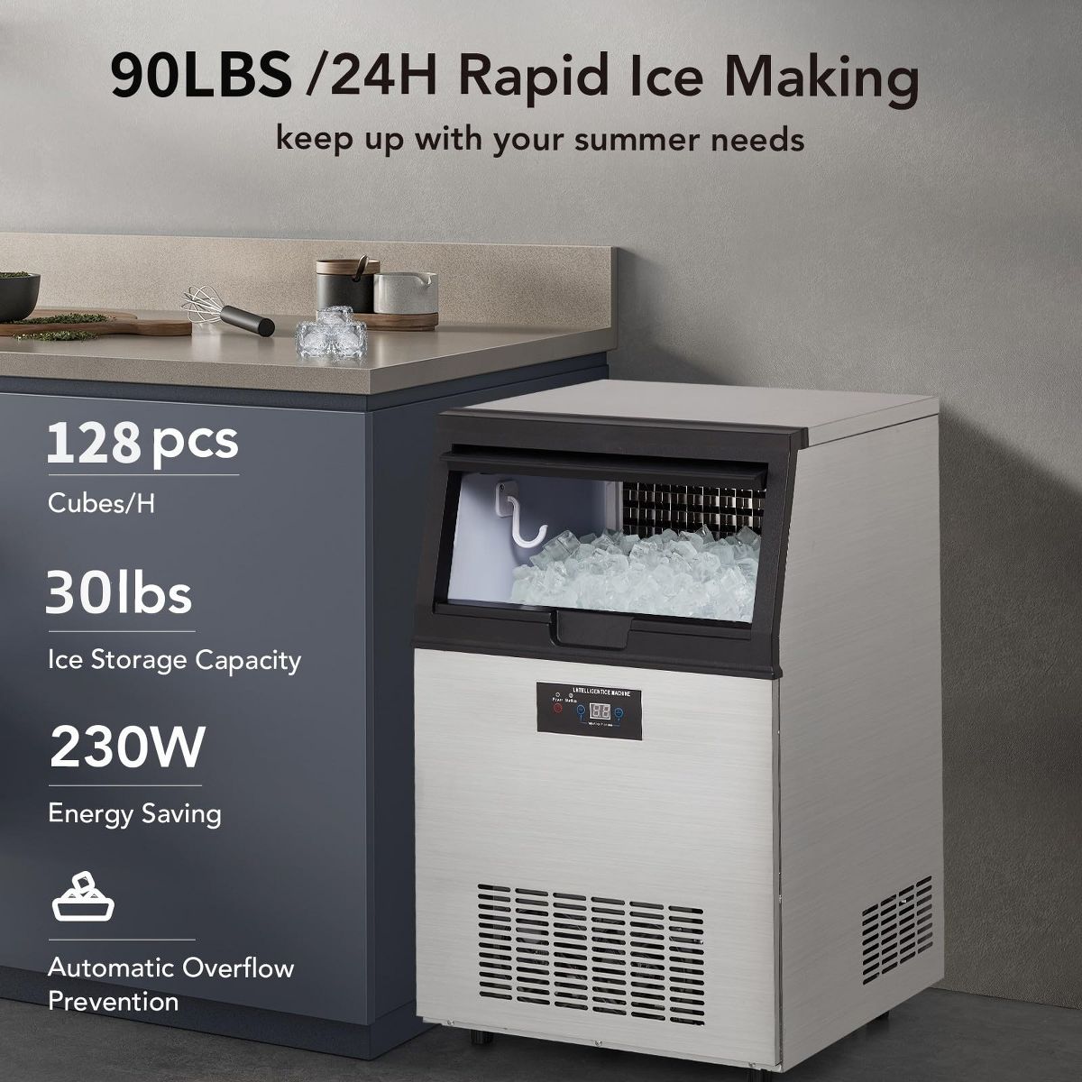 Garvee Ice Maker Machine 80LBS/24H, Commercial Countertop Ice Maker with 30LBS Bin, Freestanding for Home Bar Party - thumbnail 2