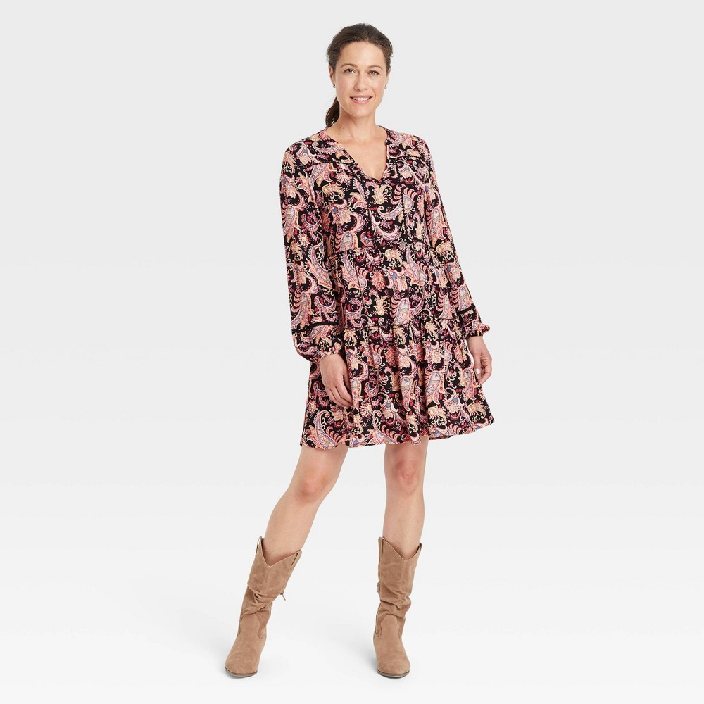 Women's Long Sleeve Dress - Knox Rose Black Paisley XS