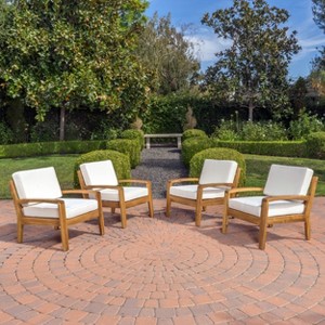 Christopher Knight Home Grenada Outdoor Acacia Wood Club Chairs with Cushion (Set of 4) - 1 of 4