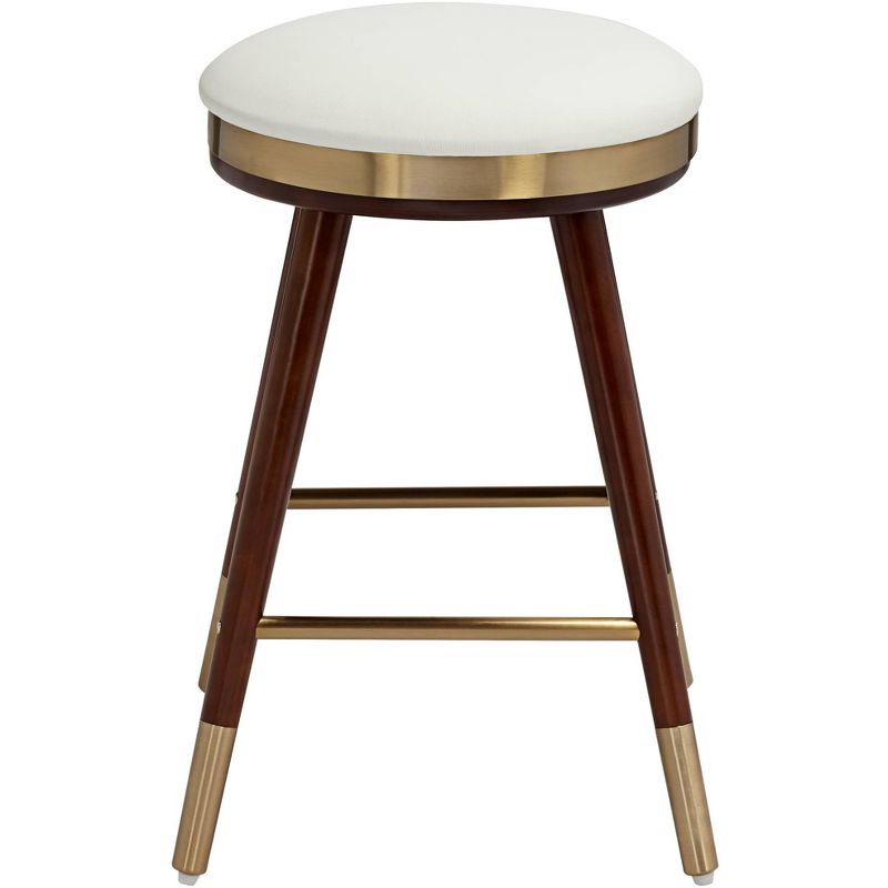 Studio 55D Parker Walnut Metal Bar Stool Brown Gold 26" High Modern White Leather Cushion with Footrest for Kitchen Counter Height Island Home Shed, 5 of 9
