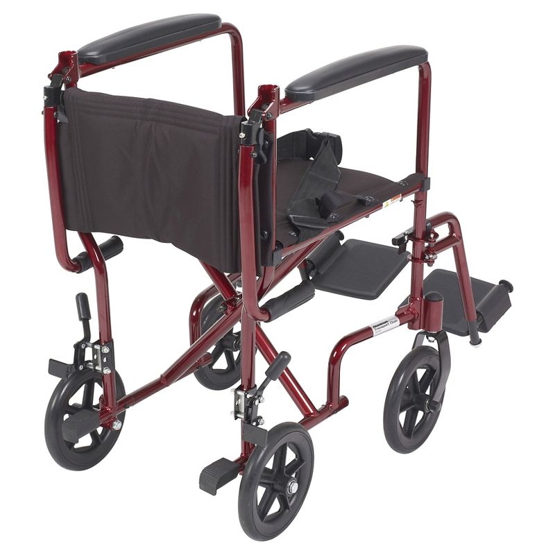 Drive Medical Lightweight Transport Wheelchair, 17" Seat, Red, 4 of 8