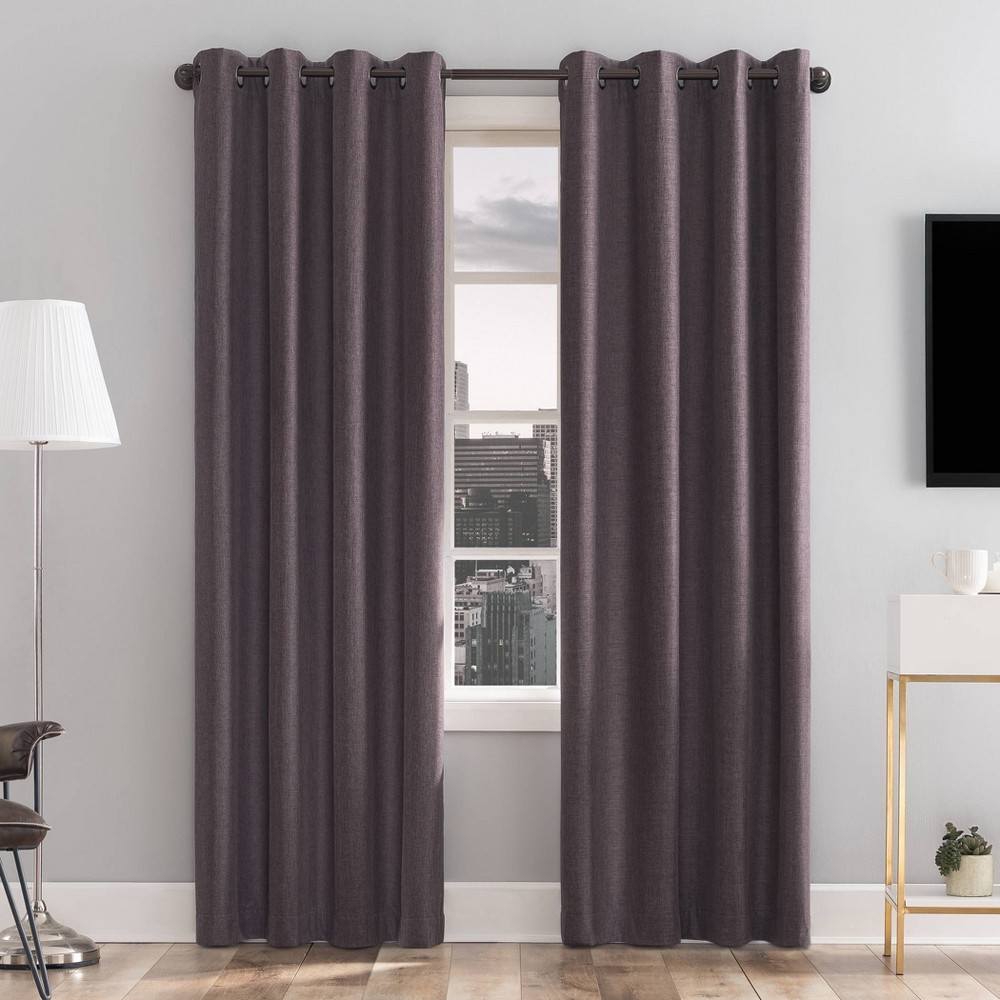 Photos - Curtain Rod / Track 96"x50" Tyrell Tonal Texture Draft Shield Fleece Insulated 100 Blackout Grommet Curtain Panel Fig Purple - Sun Zero: Solid P