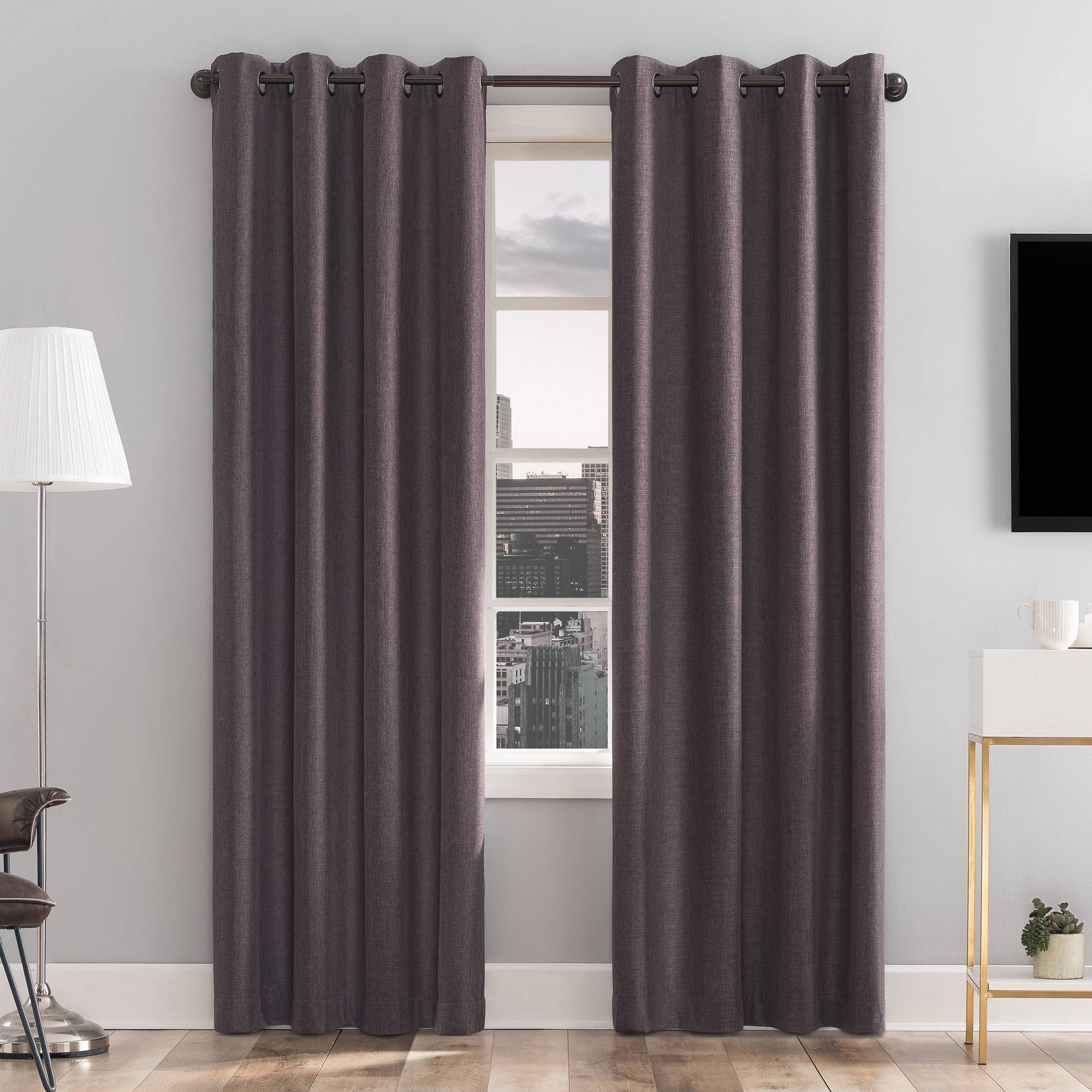 63"x50" Tyrell Tonal Texture Draft Shield Fleece Insulated 100% Blackout Grommet Curtain Panel Fig Purple - Sun Zero