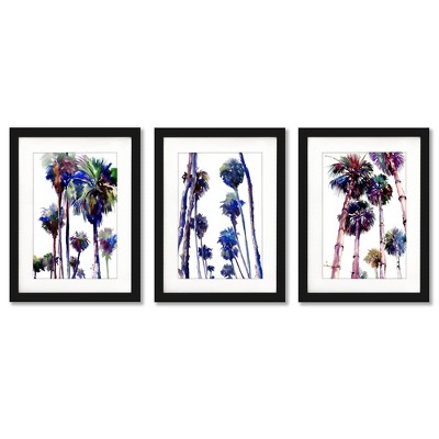 (set Of 3) Purple Palms By Suren Nersisyan Black Matted Framed Triptych ...