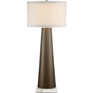 Possini Euro Design Karen Modern Table Lamp with Square White Marble Riser 36" Tall Dark Gold Glass Off White Shade for Bedroom Living Room Nightstand - 1 of 4