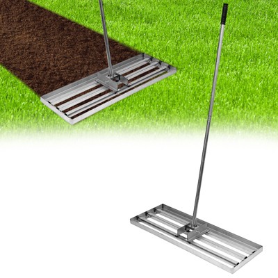 30"x10" Heavy Duty Lawn Leveling Rake - Stainless Steel w/ 35-71" Adjustable Handle & Anti-Flip Edge for Soil, Golf Courses, Landscaping