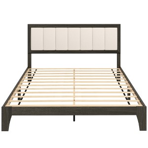 Queen Size Bed Frame with Headboard, Platform Bed Frame with Wooden Slats No Box Spring Needed Charcoal Gray - 1 of 4