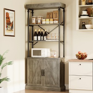 Tall Bookshelf with Doors 73.62in Industrial Storage Open Rack Shelf with Cabinet Wood and Metal Bookcase - 1 of 4