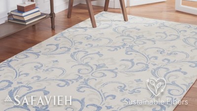 Ivory and Blue Handmade Tufted Wool Rug, 3' x 5'