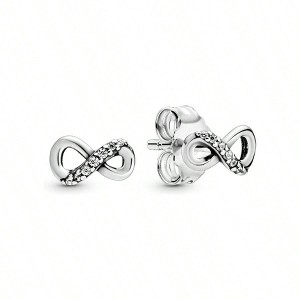 Sparkling Infinity Stud Earrings - Gift for Her - Sterling Silver Cubic No Box - 1 of 3