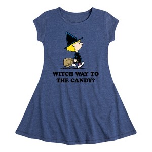 Girls' - Peanuts - Witch Way To The Candy Fit & Flair Cap Sleeve Dress - 1 of 4