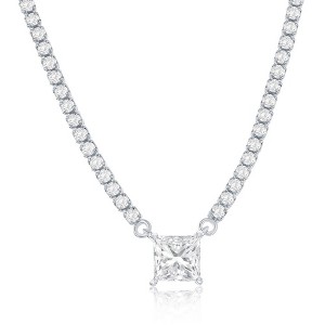 Bella Silver Sterling Silver, Square CZ, Tennis Necklace - Silver - 16+2 Inch - 1 of 2