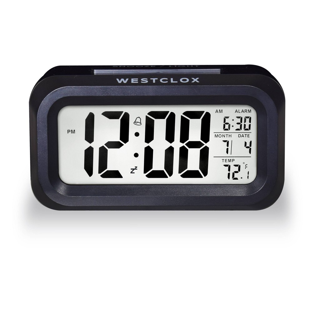 Westclox Black Digital Alarm Clock with Day/Date Display and Led Backlight Battery Operated