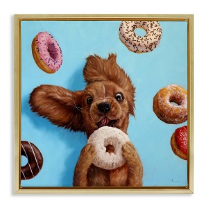 Stupell Industries Funny Dog Licking Donut Floating Frame Canvas Art, Gold, 25" x 25" - 1 of 4