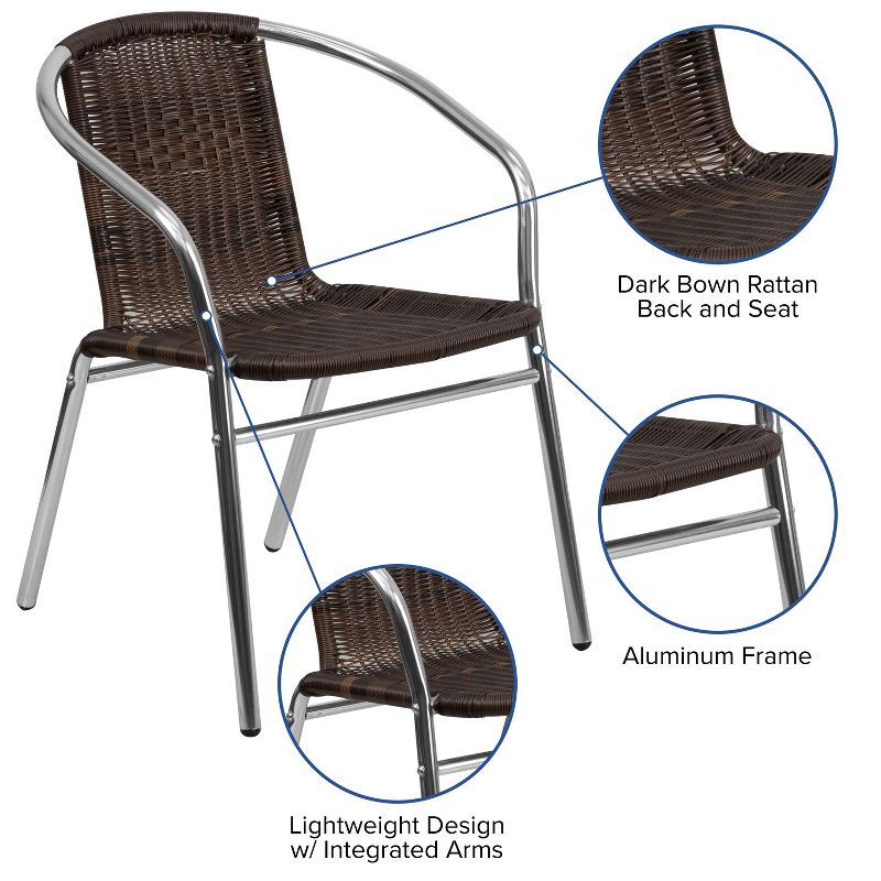 Flash Furniture Aluminum and Rattan Commercial Indoor-Outdoor Restaurant Stack Chair, 3 of 11