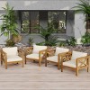 Set of 2 Modern Acacia Wood Club Chairs with Cushions, Accent Arm Chairs for Patio, Balcony, or Sunroom–The Pop Home - 3 of 4
