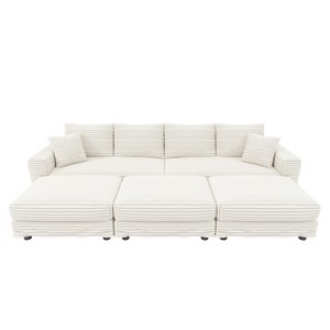 TiramisuBest 102.4" Plush Corduroy 4-Seat Sofa with 3 Ottomans, Deep Seat Cloud Couch, Convertible Lounge Sofa,Grey - 1 of 4