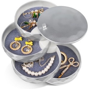 5-Layer Rotating Jewelry Organizer with Lid, Portable Travel Tray Case for Earrings, Rings & Bracelets, White - 1 of 4