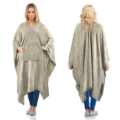 Women Cozy Wearable Fleece Blanket Wrap Shawl Cape With Large Front Pockets, Warm Soft Fuzzy Snuggly Blanket Gift for Woman Wife - Catalonia