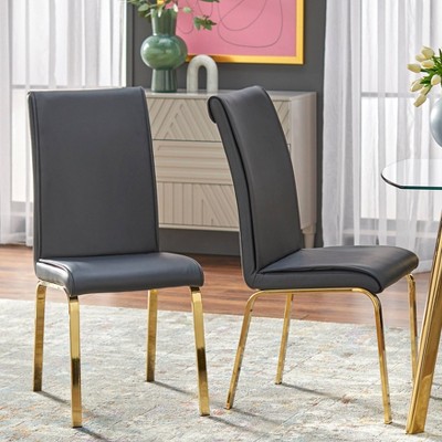 Black Faux Leather and Gold 5-Piece Dining Set with Glass Table