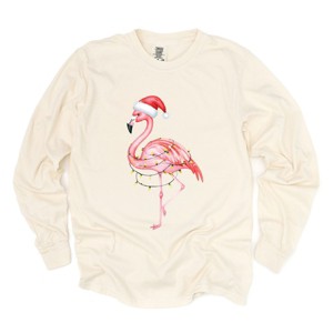 Flamingo Christmas Lights Watercolor - Garment Dyed Long Sleeve - 1 of 3